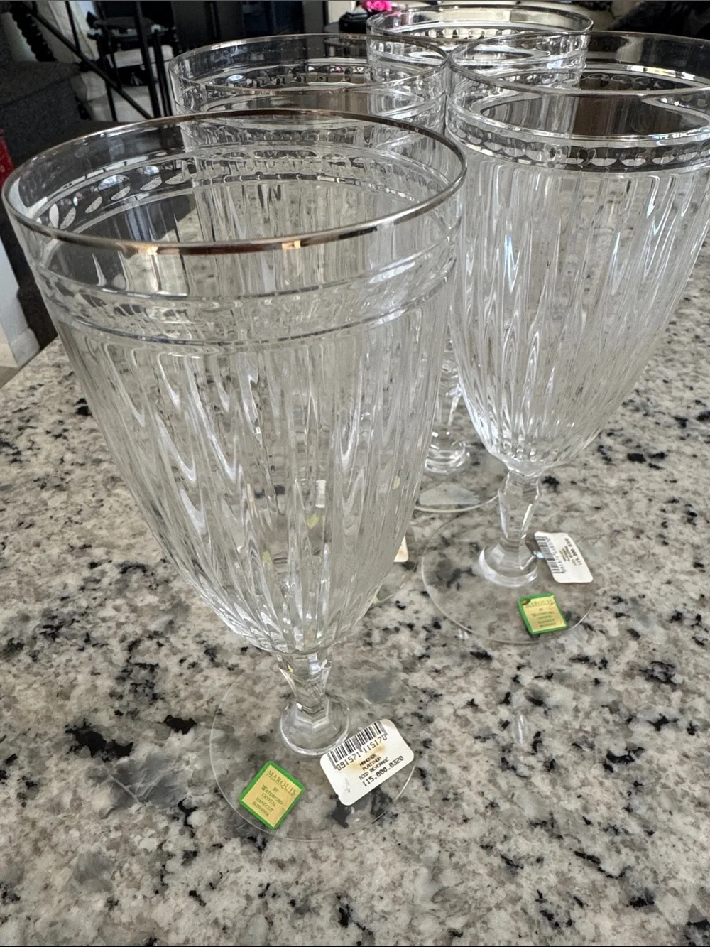 4 Marquis by Waterford Hanover Platinum Iced Beverage Goblets Glasses NWT
